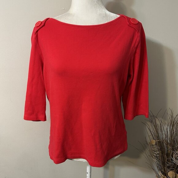 Westbound Women Red Knit Top 3/4 Sleeve Big Button Shoulders Boat Neck Sz M - Picture 1 of 6